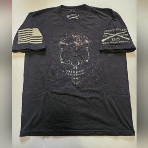 Grunt Style Black Tee with Skull and Flag Design Men's Large